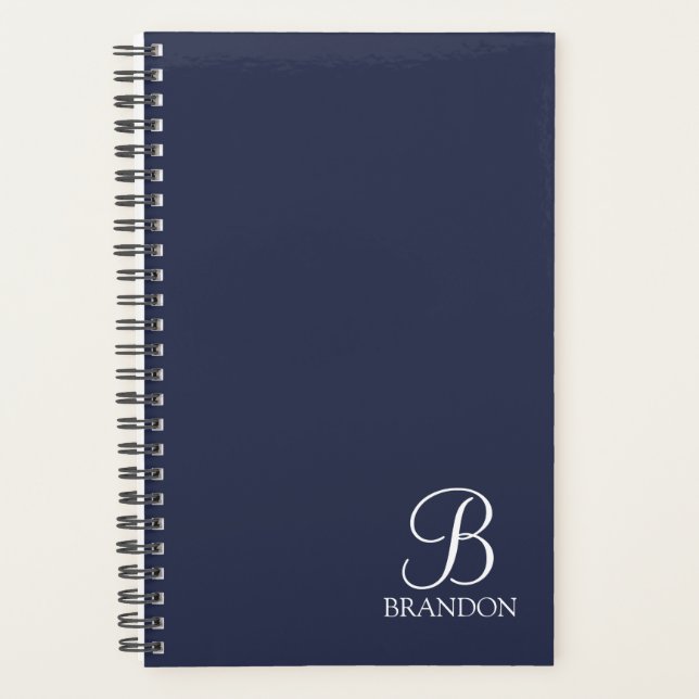 Navy Blue Personalised Script Monogram and Name Planner (Front)