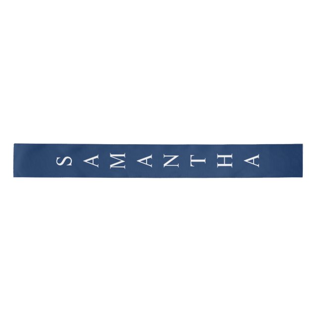Navy Blue  Personalised Vertical Name  Satin Ribbon (Front)