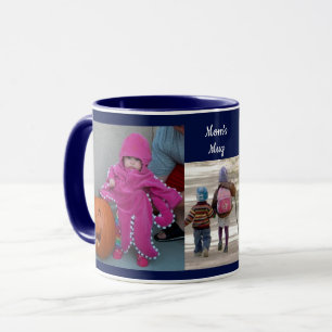 Navy Blue Personalize 3 PHOTO TEMPLATE Gift Coffee Mug