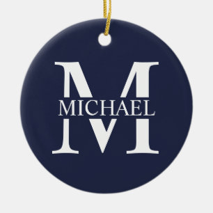 Navy Blue Personalized Monogram and Name Ceramic Ornament