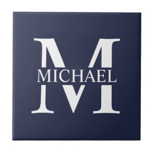 Navy Blue Personalized Monogram and Name Ceramic Tile
