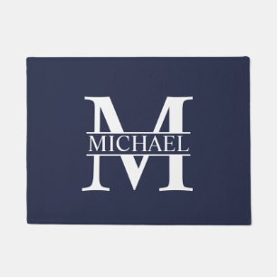 Navy Blue Personalized Monogram and Name Doormat