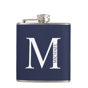 Navy Blue Personalized Monogram and Name Hip Flask