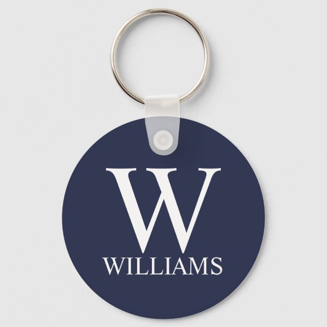 Navy Blue Personalized Monogram and Name Key Ring (Front)
