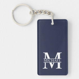 Navy Blue Personalized Monogram and Name Key Ring