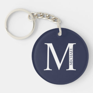 Navy Blue Personalized Monogram and Name Keychain