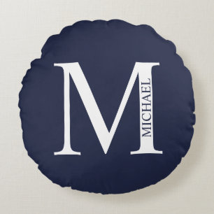 Navy Blue Personalized Monogram and Name Round Cushion