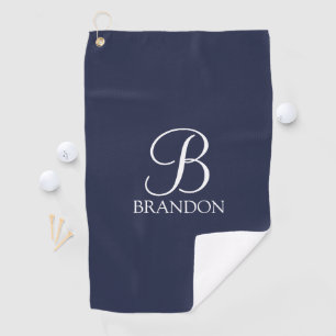 Navy Blue Personalized Script Monogram and Name Golf Towel