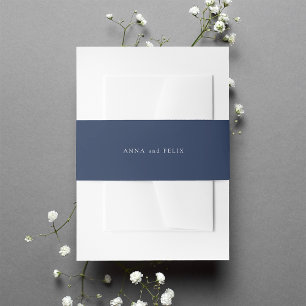 Navy Blue Personalized Wedding Invitation Belly Band