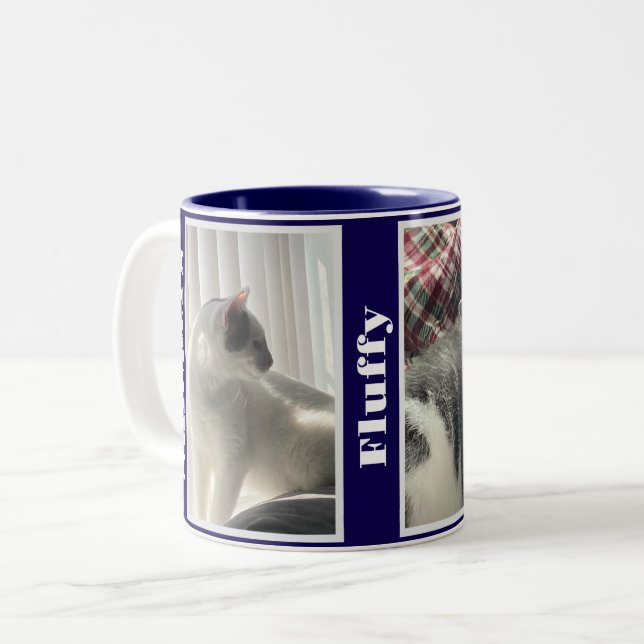 Navy Blue Pet Photos and Names  Two-Tone Coffee Mug (Front Left)