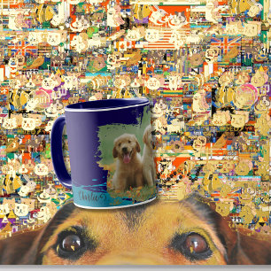 navy blue pets name elegant typography & photo mug