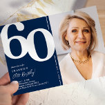 Navy Blue Photo 60th Birthday Party Invitation<br><div class="desc">Create lasting memories at your 60th birthday bash with these trendy navy blue and white birthday party invitations! Featuring a large bold serif font showcasing the number '60', a photo of the birthday boy / girl, and a modern template that is easy to personalise, these invitations will capture the spirit...</div>