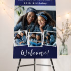 Navy blue photo collage birthday party welcome