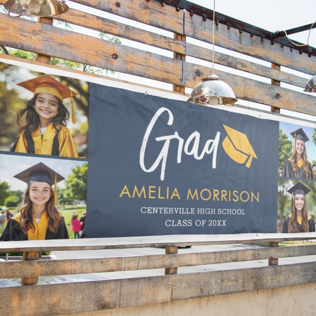 Navy Blue Photo Collage Graduate Graduation Banner (Creator Uploaded)