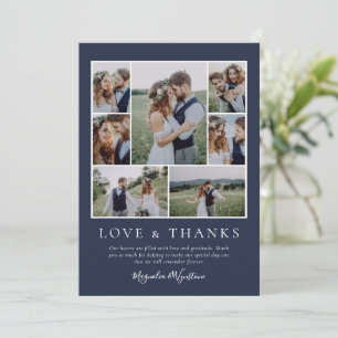 Navy Blue Photo Collage Love and Thanks Wedding  Thank You Card