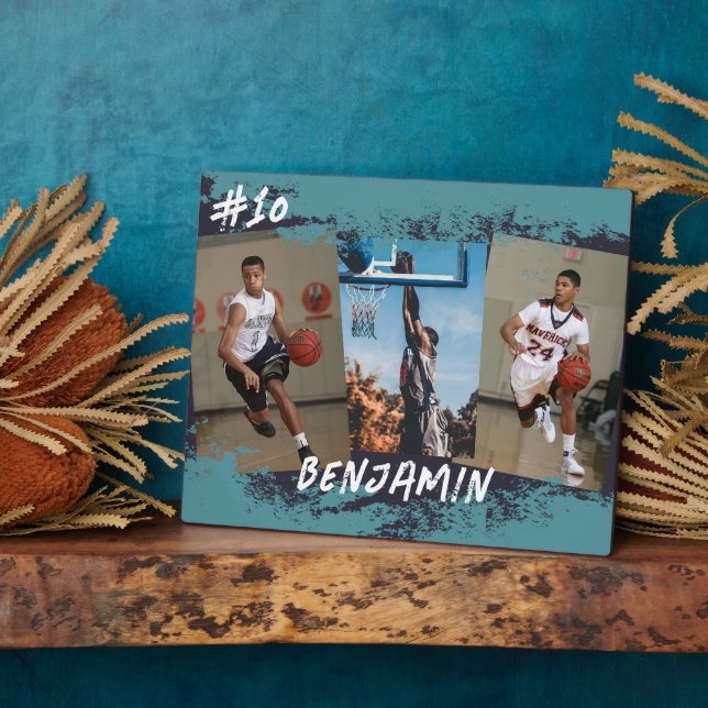 Navy & Blue Photo Collage Personalised  Plaque (Side)