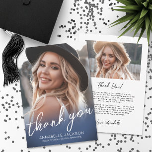 Navy Blue Photo Graduation Thank You Card