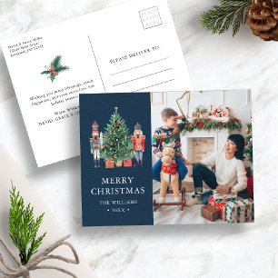 Navy Blue Photo Holiday Postcard