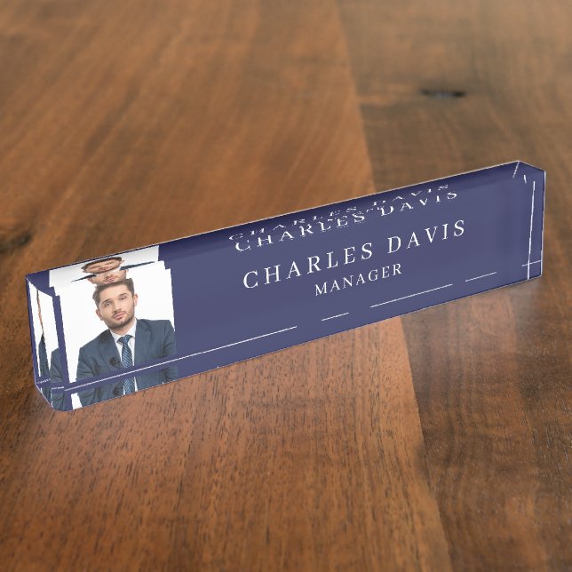 Navy blue photo office nameplate (Side)