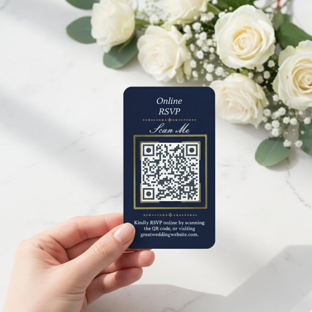 Navy Blue | Photo Online RSVP QR Code Wedding  Enclosure Card (Navy | Photo Online RSVP QR Code Wedding Enclosure Card)