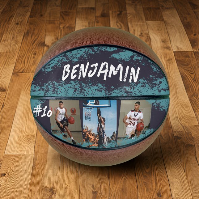 Navy & Blue Photo Personalised  Basketball (Creator Uploaded)