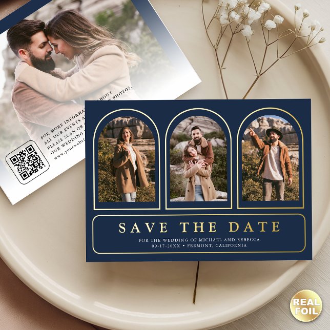Navy Blue Photo QR Code Wedding Save the Date (Creator Uploaded)