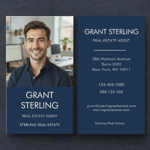 Navy Blue Photo Real Estate Realtor Business Card