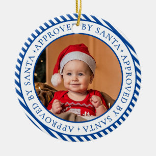 Navy Blue Photo Santa's Nice List Member Christmas Ceramic Ornament
