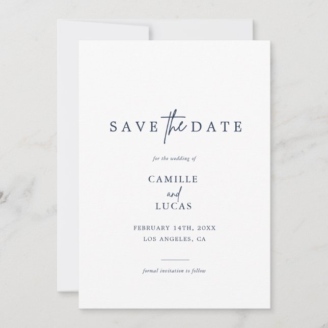 Navy Blue Photo Save the Dates  Invitation (Front)