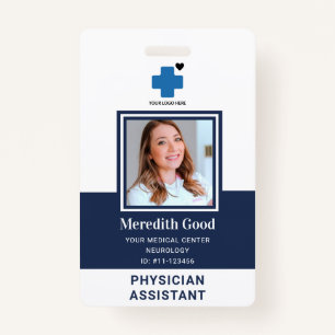 Navy Blue Photo Security ID Physician Assistant  ID Badge
