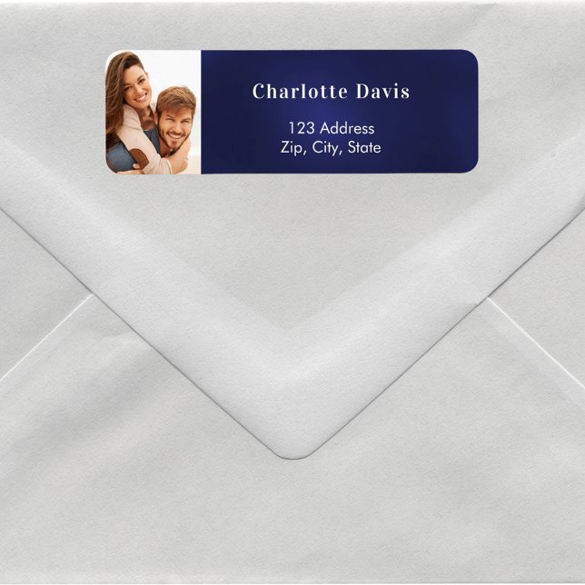 Navy blue photo wedding return address  label (Creator Uploaded)