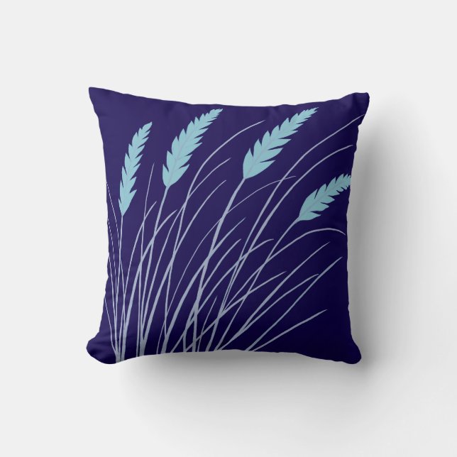 navy blue pillow with beach grass  (Front)