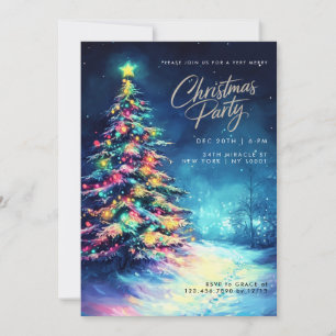Navy Blue Pine Tree Colourful Christmas Tree Invitation