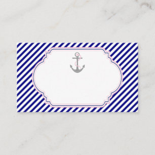 Navy blue, pink anchor nautical wedding place card