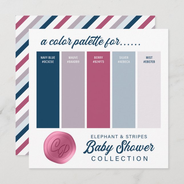 Navy Blue & Pink Baby Shower Colour Palette Card (Front/Back)