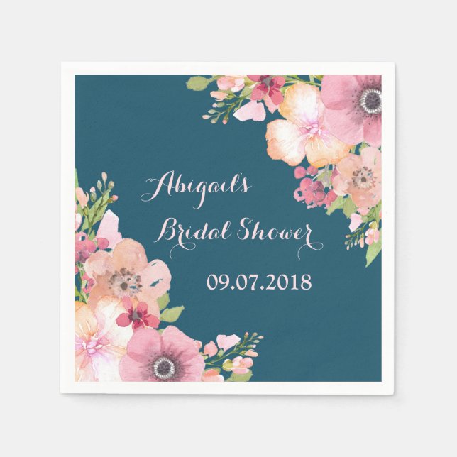 Navy Blue Pink Bridal Shower Napkins (Front)