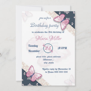 navy blue pink butterflies birthday party