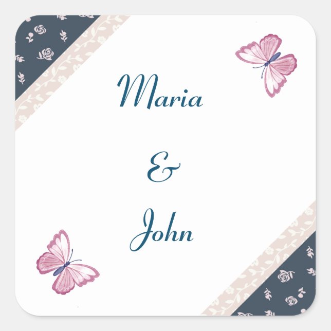 navy blue pink butterflies floral stickers (Front)