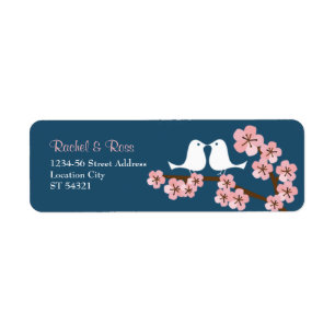 Navy Blue & Pink Cherry Blossom Spring Wedding Return Address Label