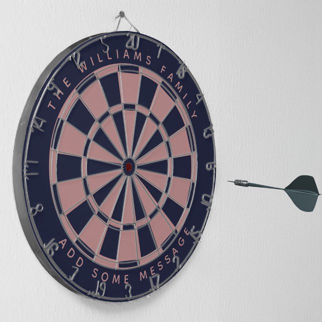 Navy Blue Pink Custom Family Name Message Classic  Dartboard (Creator Uploaded)