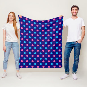 Navy Blue Pink Cyan Polka Dot Pattern Fleece Blanket