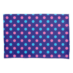 Navy Blue Pink Cyan Polka Dot Pattern Pillowcase