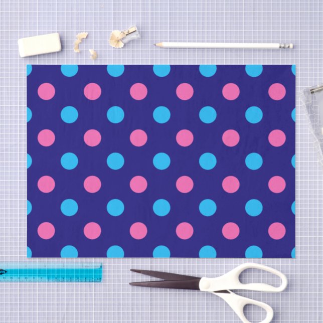 Navy Blue Pink Cyan Polka Dot Pattern Tissue Paper (Craft)