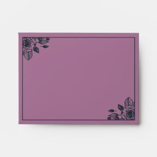 Navy Blue & Pink Delicate Rose Border Wedding Envelope