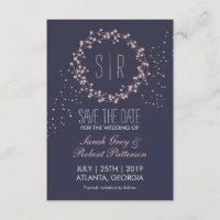 Navy Blue Pink Floral Wreath Wedding Save The Date