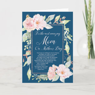 Navy Blue Pink Flowers Mother's Day Card