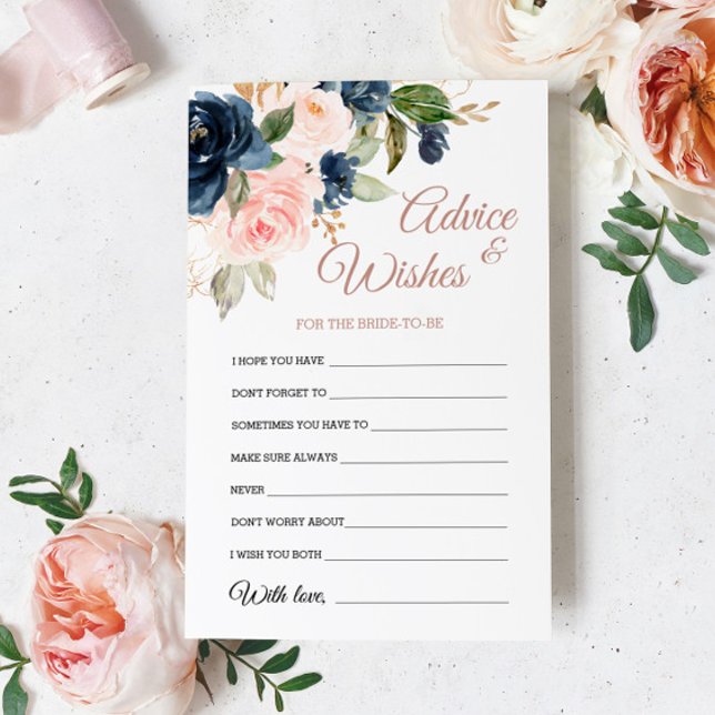 Navy Blue & Pink Flowers Wishes & Advice Card (Creator Uploaded)