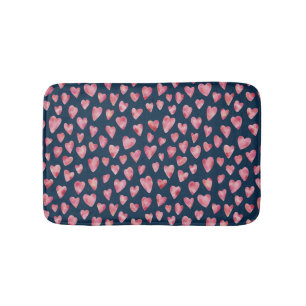 Navy Blue & Pink Love Heart  Bath Mat