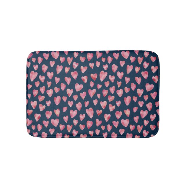 Navy Blue & Pink Love Heart  Bath Mat (Front)
