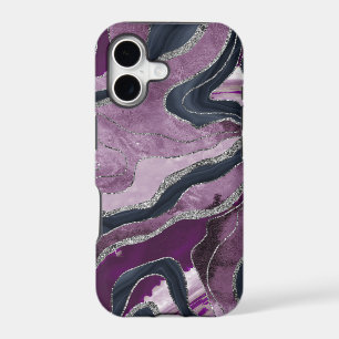 Navy Blue Pink Marble Agate Silver Glitter Glam #1